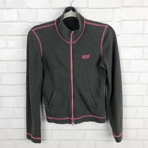Bebe Sport Active Wear Zip‎ Up Jacket Charcoal/Pink Size M